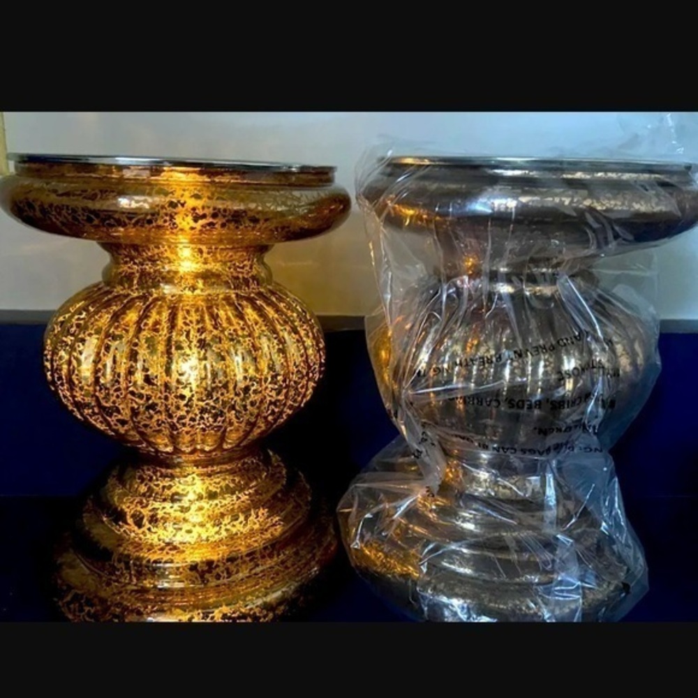 NEW In Box 2 Bonze Sparkle Light Up Candle Holders 8” Stunning Battery Operated